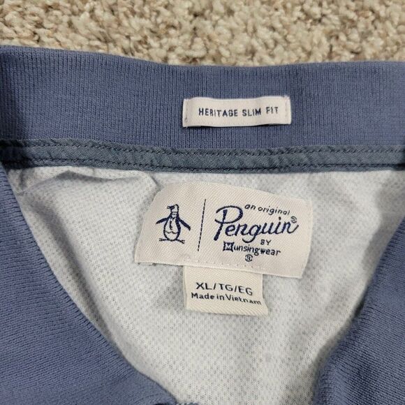 Penguin by Munsingwear Polo Shirt Mens XL Slim Blue Golf Preppy Polka Dot - Picture 3 of 8